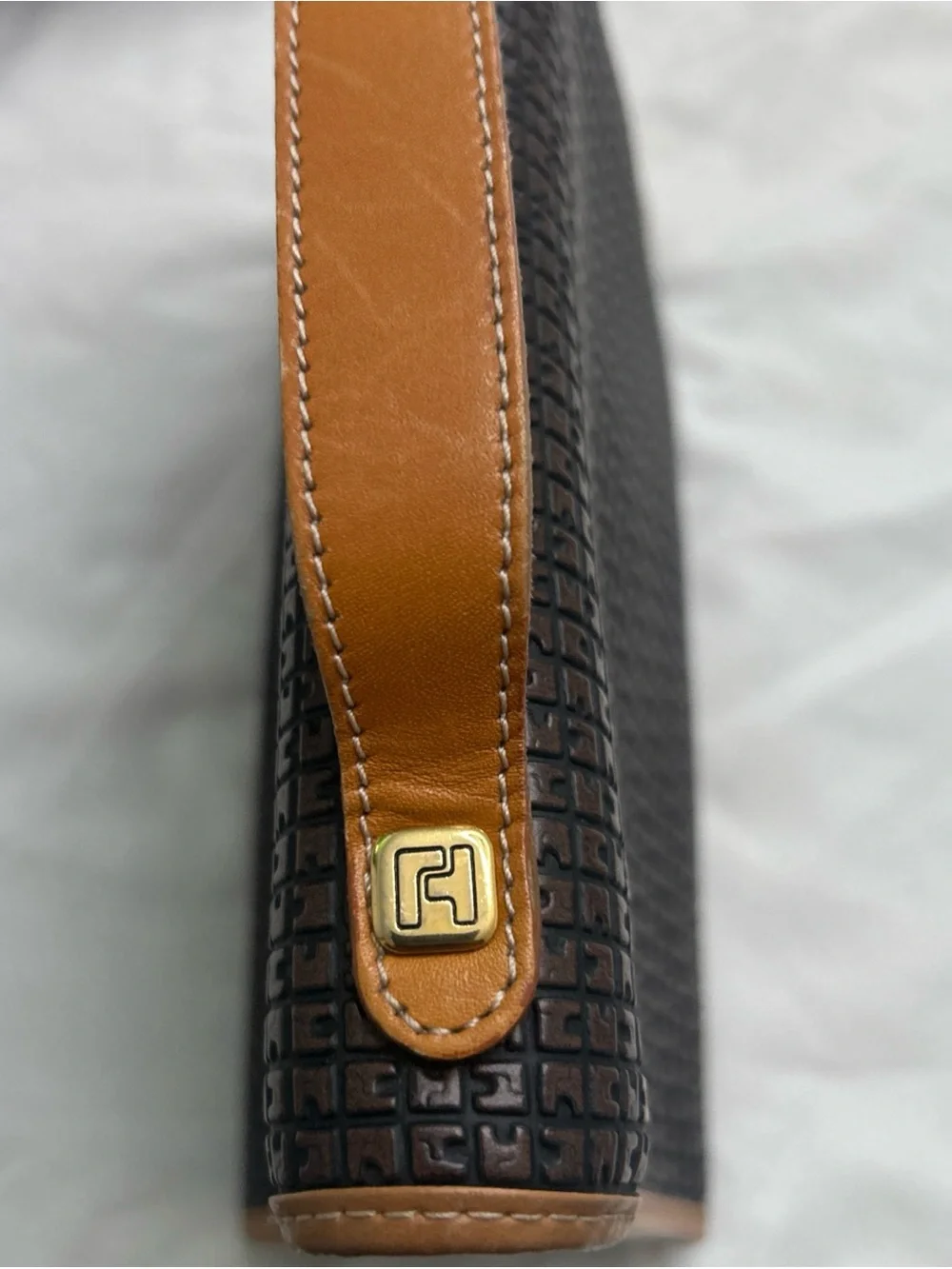 Black Woven Satchel with Tan Trim and Top Handle